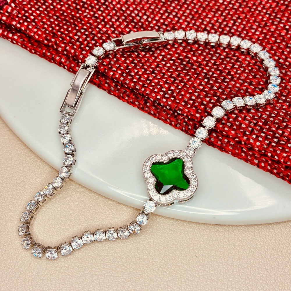 Austrian Crystals Boho Glam Clover Charm Silver Tennis Bracelet